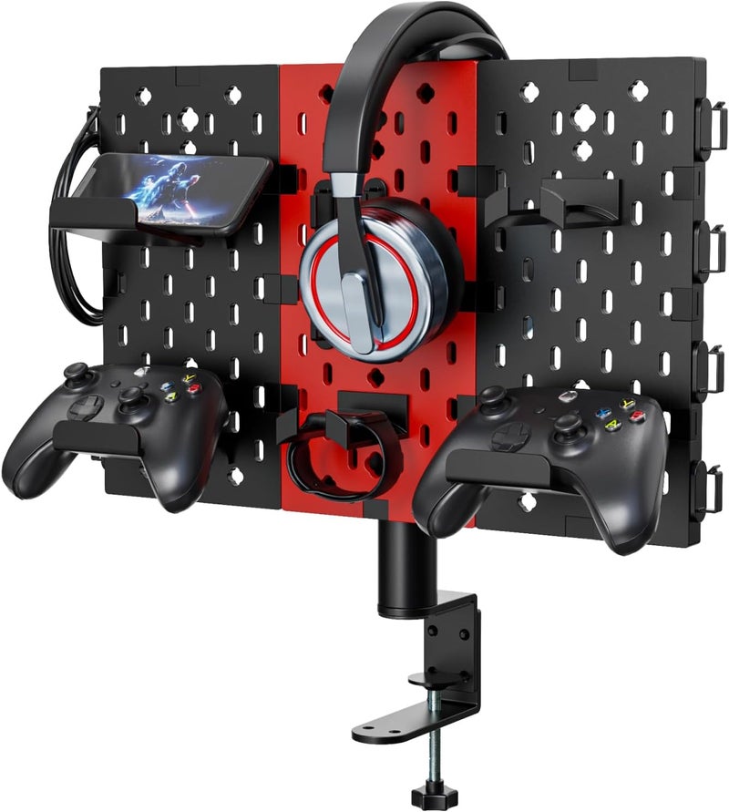 PUTORSEN Headphone and Controller Holder for Desk, Rotatable DIY Modular Headphones Holder & Controller Stand with Cable Hooks, Clamped Above/Under Desk for Xbox PS5 PS4 Switch Controller - Image 1